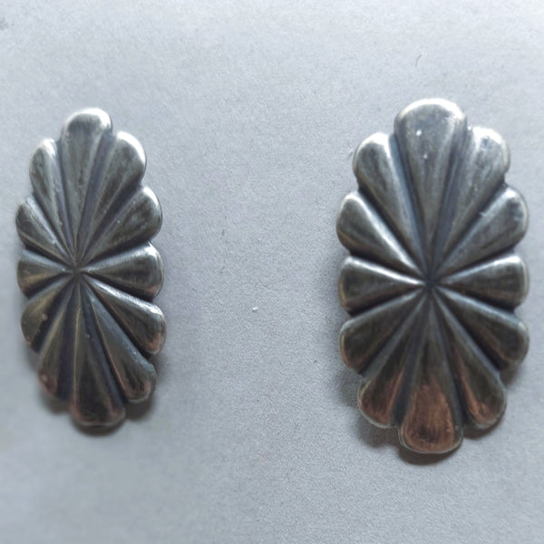 Navajo Sterling Silver Wrought Concho Post Earrings