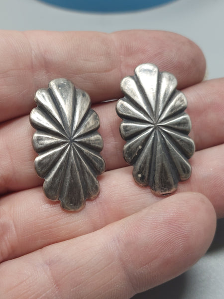 Navajo Sterling Silver Wrought Concho Post Earrings