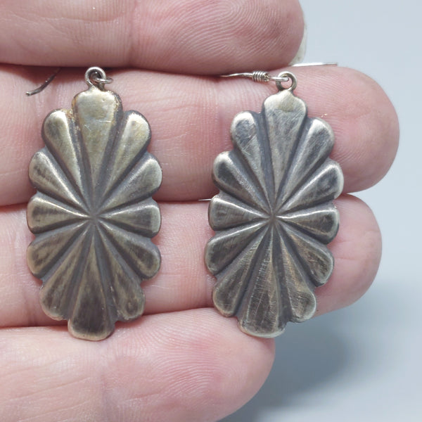 Navajo Sterling Silver Wrought Concho Dangle Earrings