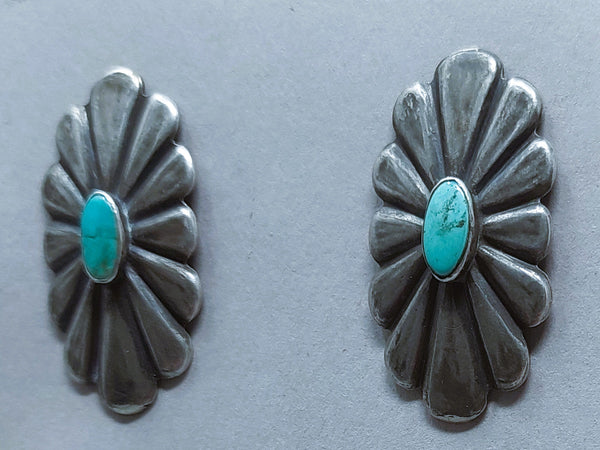 Navajo Sterling Silver & Turquoise Wrought Concho Post Earrings