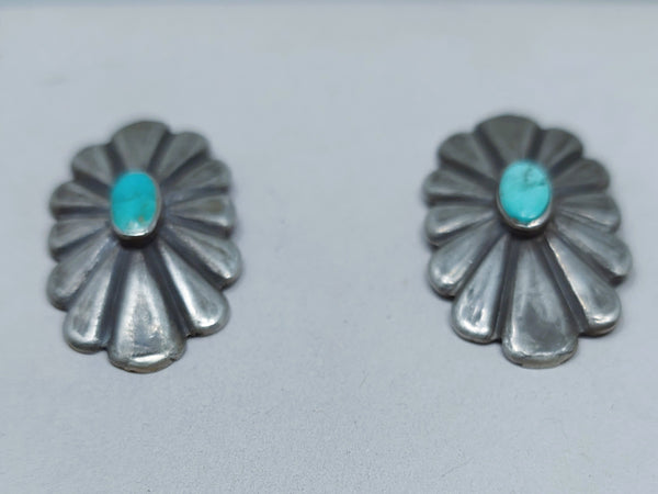 Navajo Sterling Silver & Turquoise Wrought Concho Post Earrings