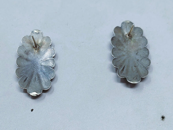 Navajo Sterling Silver & Turquoise Wrought Concho Post Earrings