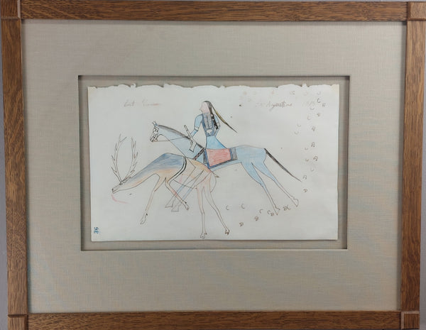 Southern Cheyenne Plains Hunting Scene Ledger Drawing  by Making Medicine