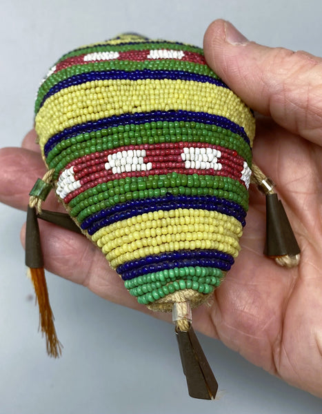 Sioux Umbilical Buffalo Hide Fetish with Beaded Geometric Design