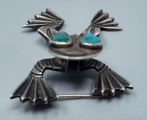Vintage Navajo Silver & Turquoise Frog Fred Harvey Pin Brooch