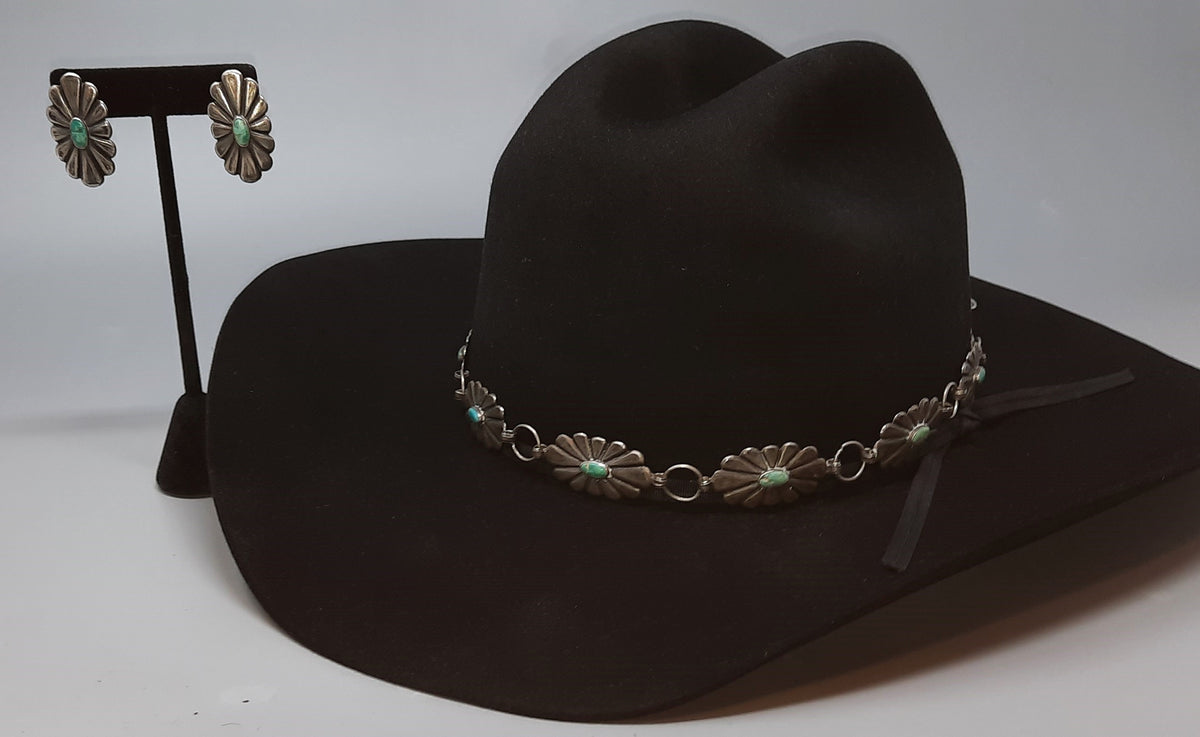 Nice Native American Turquoise Sterling Zia Hatband Unisex 40670