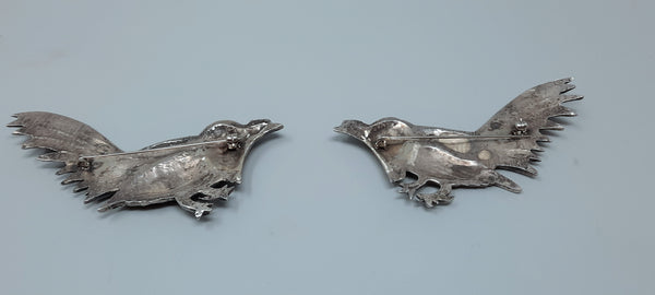 Gorgeous Pair Silver Fight Cocks ( rooster ) Brooches / Pin