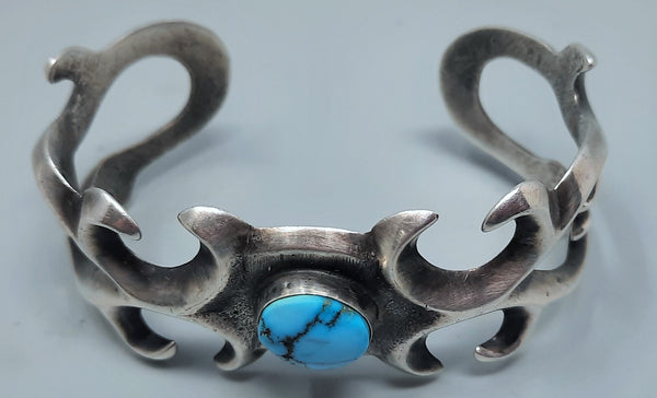 Old Pawn Cast Navajo Silver and Turquoise Cuff Bracelet