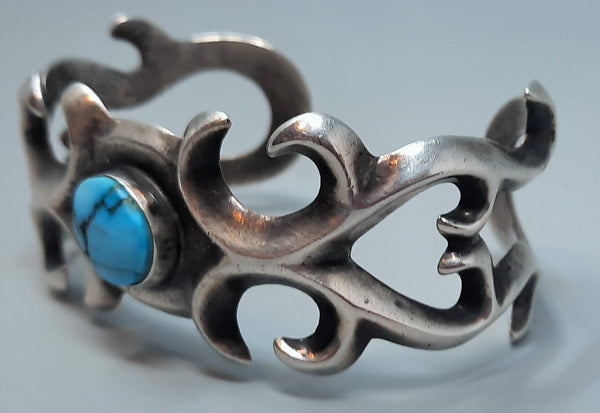 Old Pawn Cast Navajo Silver and Turquoise Cuff Bracelet