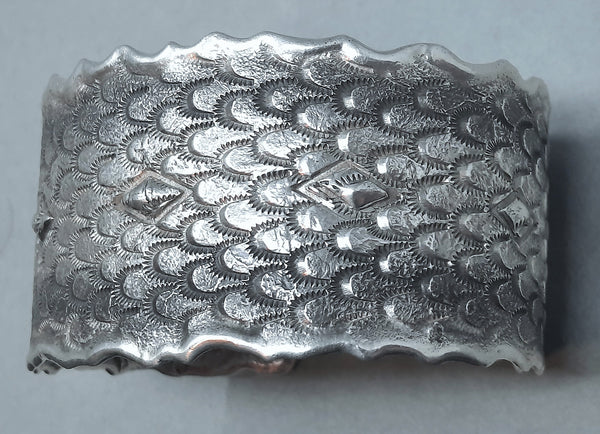 Navajo Silver Cuff Bracelet with Scale Design by Gino Antonio