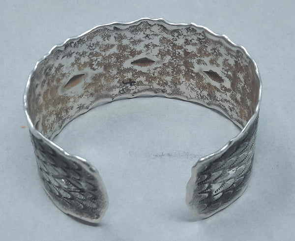 Navajo Silver Cuff Bracelet with Scale Design by Gino Antonio
