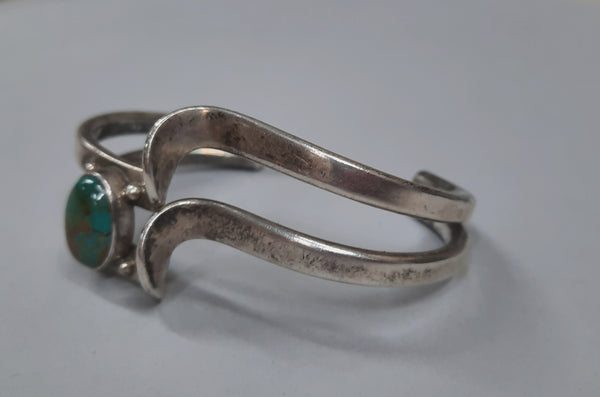 Modern Design Navajo Silver and Turquoise Cuff Bracelet