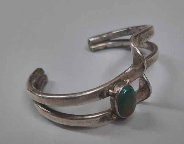 Modern Design Navajo Silver and Turquoise Cuff Bracelet