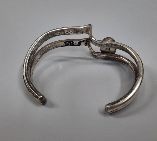 Modern Design Navajo Silver and Turquoise Cuff Bracelet