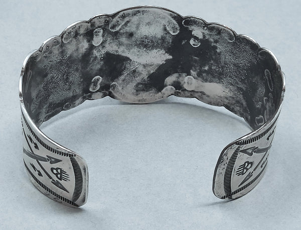 Wide Fred Harvey  Navajo Silver and Turquoise Cuff Bracelet with Thunderbirds