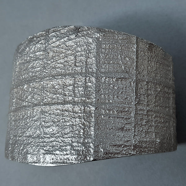 Large Navajo Silver Cuff Bracelet with Plaid Design by Gino Antonio 2" wide