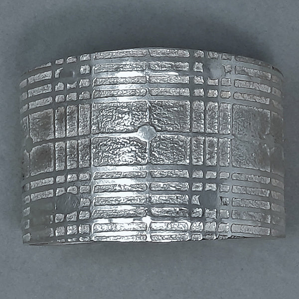 Large Navajo Silver Cuff Bracelet with Plaid Design by Gino Antonio 1.7/8" wide