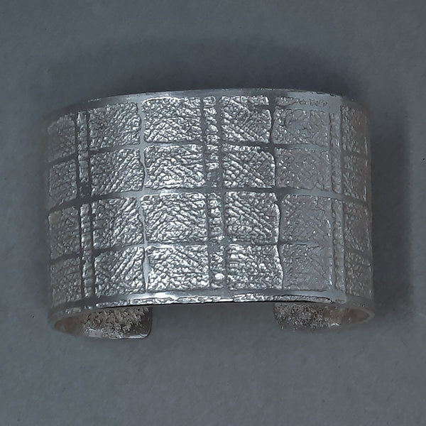 Large Navajo Silver Cuff Bracelet with Plaid Design by Gino Antonio 1.5/8" wide