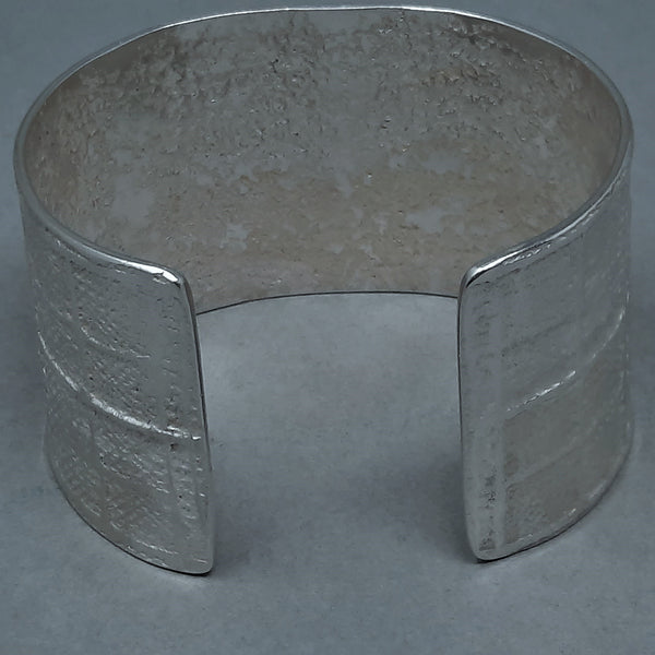 Large Navajo Silver Cuff Bracelet with Plaid Design by Gino Antonio 1.5/8" wide