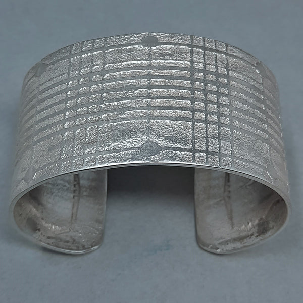 Large Navajo Silver Cuff Bracelet with Plaid Design by Gino Antonio 1.1/2" wide