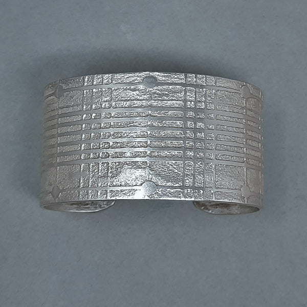 Large Navajo Silver Cuff Bracelet with Plaid Design by Gino Antonio 1.1/2" wide
