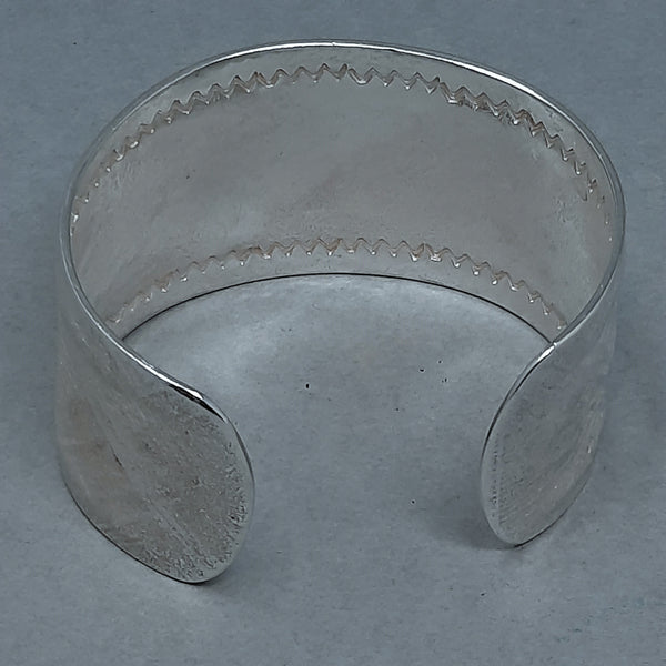 Large Navajo Silver Cuff Bracelet Plaid  Design with Diagonal by Gino Antonio 1.1/2" wide