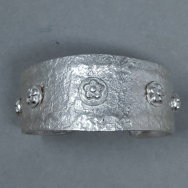 Navajo Silver Cuff Bracelet Rose Design by Gino Antonio
