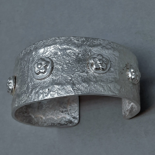 Navajo Silver Cuff Bracelet Rose Design by Gino Antonio