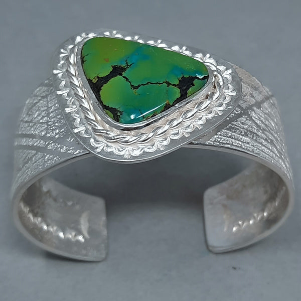 Navajo Silver and Turquoise Cuff Bracelet Plaid Design by Gino Antonio