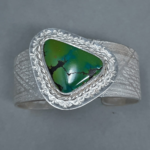 Navajo Silver and Turquoise Cuff Bracelet Plaid Design by Gino Antonio
