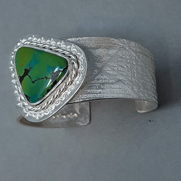 Navajo Silver and Turquoise Cuff Bracelet Plaid Design by Gino Antonio