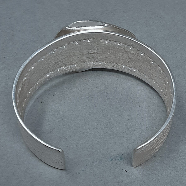 Navajo Silver and Turquoise Cuff Bracelet Plaid Design by Gino Antonio