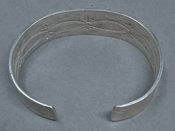 Navajo Silver Cuff Bracelet Plaid Design by Gino Antonio 7/8" Wide