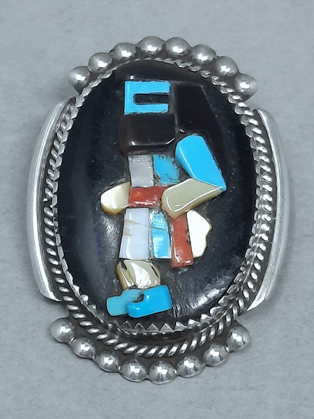 Bev Etsate Turquoise, Shell, Coral, Jet and  Silver Kachina Pendant / Brooch / Pin