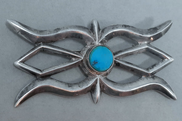 Navajo Silver & Turquoise Cast Brooch / Pin 2.5/8 inch wide