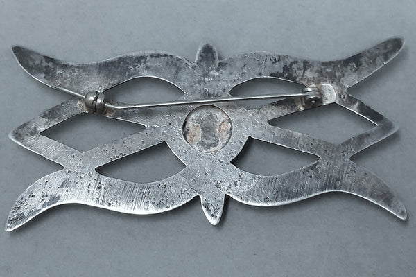 Navajo Silver & Turquoise Cast Brooch / Pin 2.5/8 inch wide