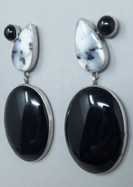Navajo Shell and Onyx Dangle Earrings -Nila Cook Johnson