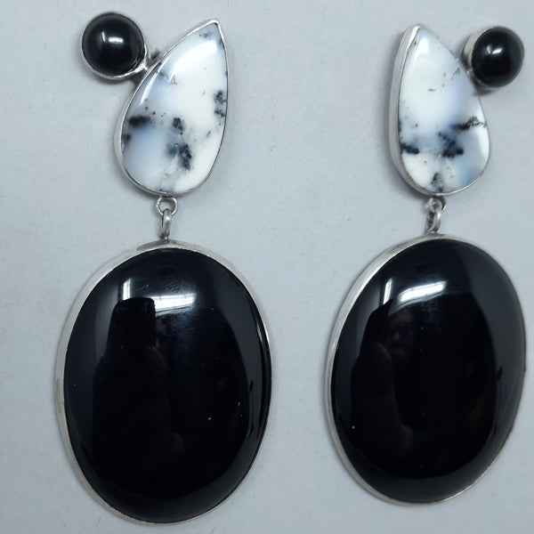 Navajo Shell and Onyx Dangle Earrings -Nila Cook Johnson