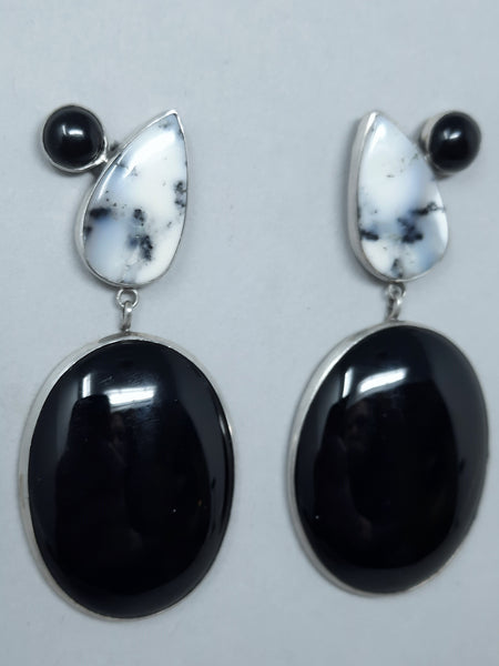 Navajo Shell and Onyx Dangle Earrings -Nila Cook Johnson