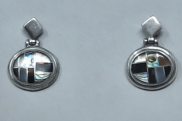 Navajo Sterling Silver Abalone and Jet Dangle Earrings Signed