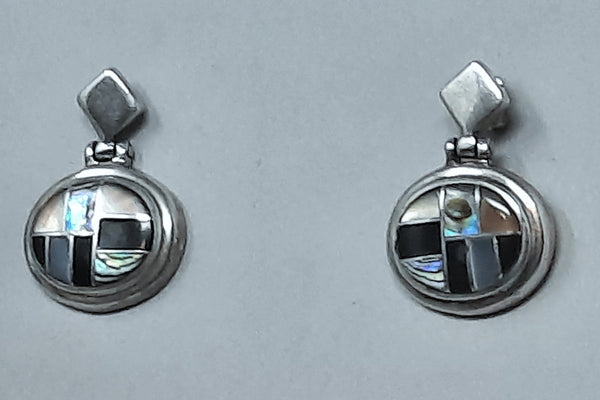 Navajo Sterling Silver Abalone and Jet Dangle Earrings Signed