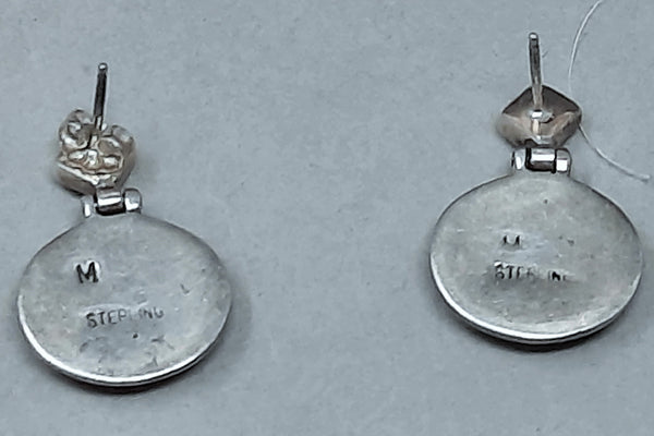 Navajo Sterling Silver Abalone and Jet Dangle Earrings Signed