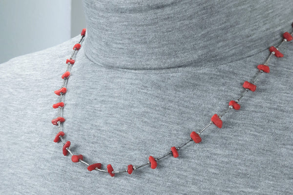 Vintage Navajo Single strand coral and silver necklace