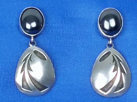 Navajo Sterling Silver & Hematite Earrings Signed