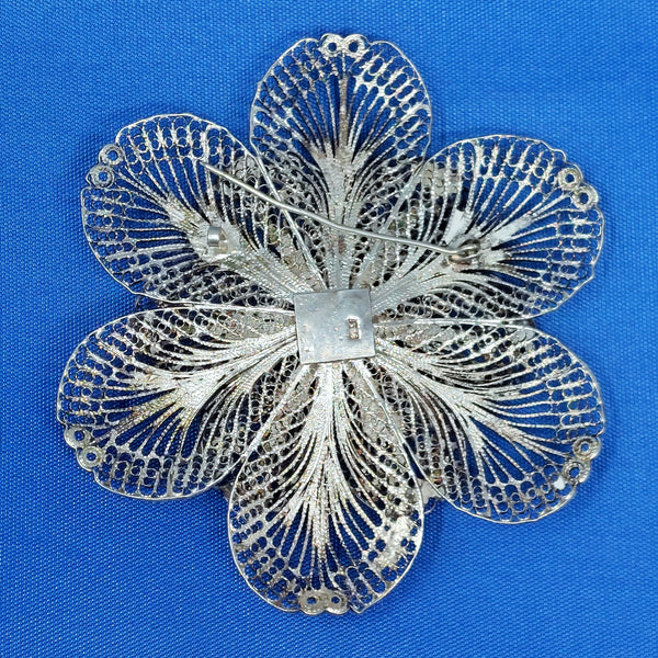 Elegant Vintage Sterling Silver Filigree Floral Brooch