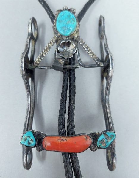 Navajo Turquoise sterling silver Horse Bit Bolo Tie Jerry Roan