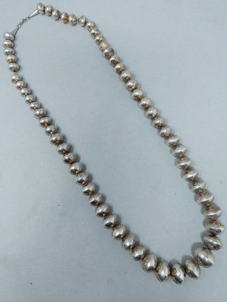 Vintage Navajo Silver Pearl Native American  Bead Necklace 30" Long
