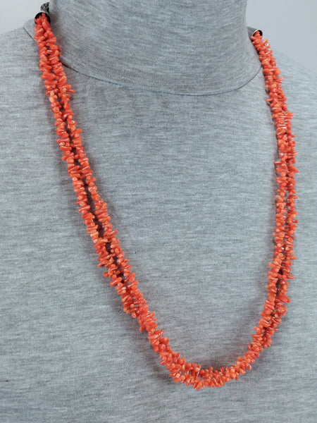 Vintage Coral Branch and Bead Necklace 30" Double Strand