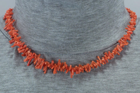 Vintage Coral Branch and Bead Necklace 18" 1 Strand