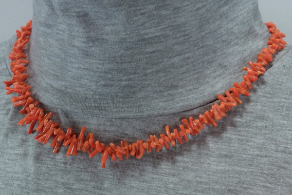 Vintage Coral Branch and Bead Necklace 18" 1 Strand